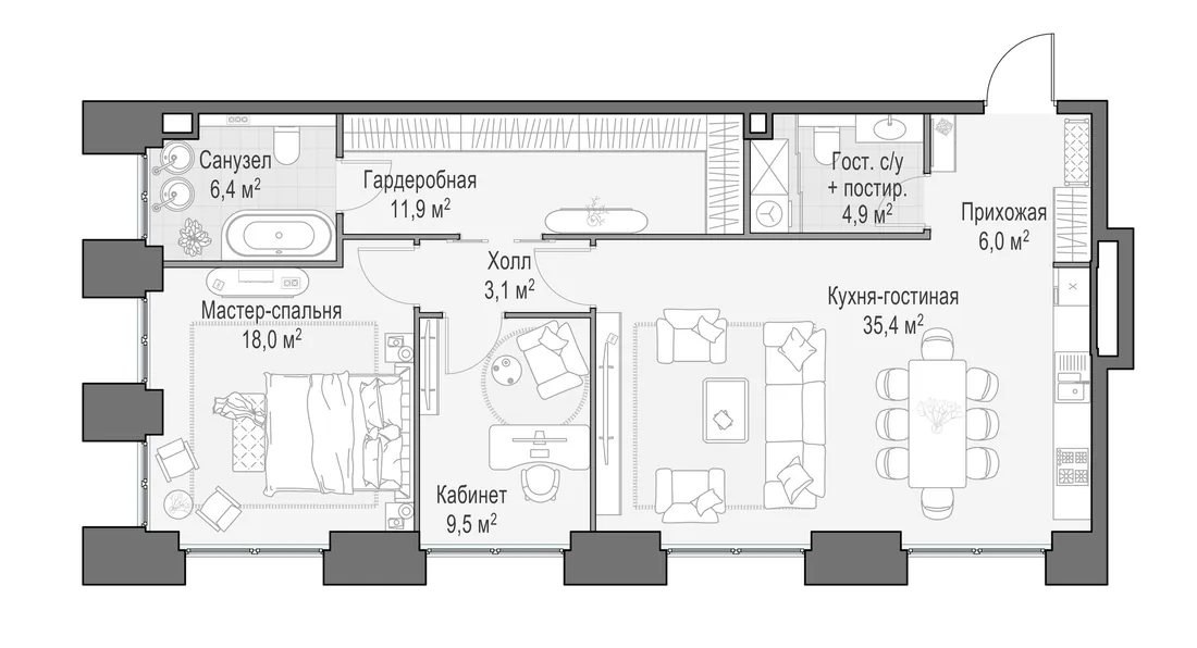 Планировка: Квартира 96 м² в «Life Time»