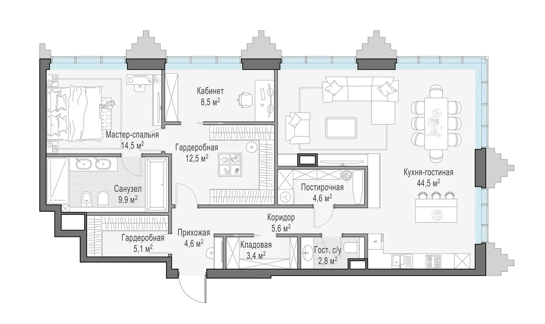 Планировка: Квартира 116 м² в «Тишинский бульвар»