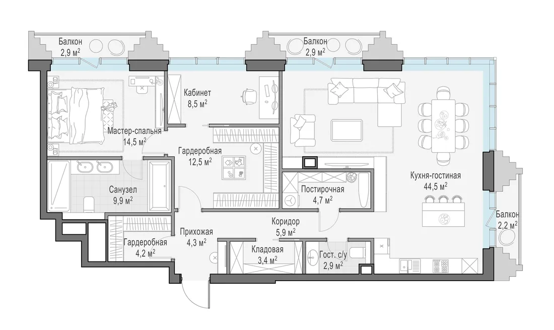 Планировка: Квартира 117 м² в «Тишинский бульвар»