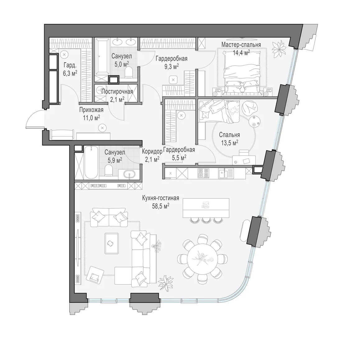 Планировка: Квартира 132 м² в «Тишинский бульвар»