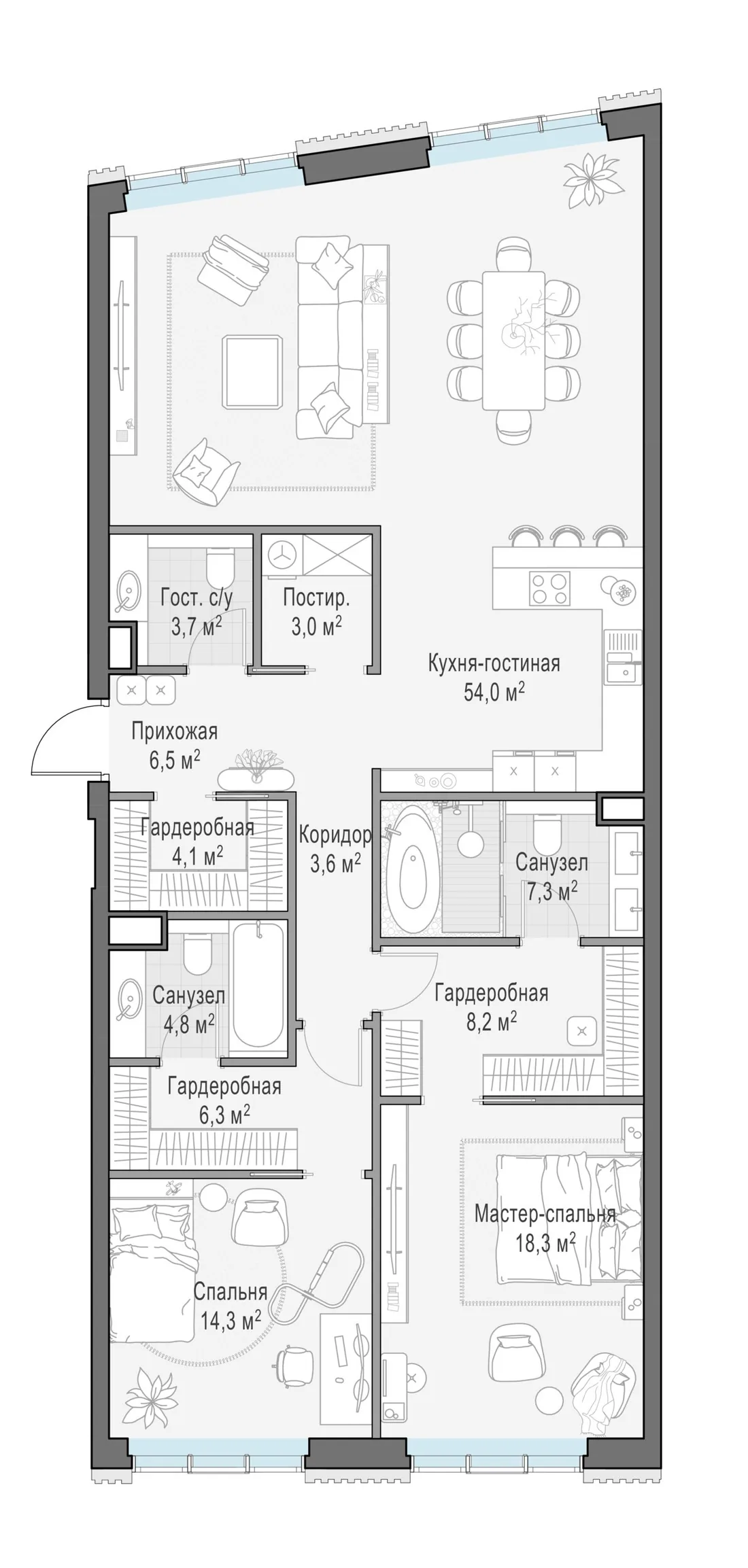 Планировка: Квартира 133 м² в «Тишинский бульвар»