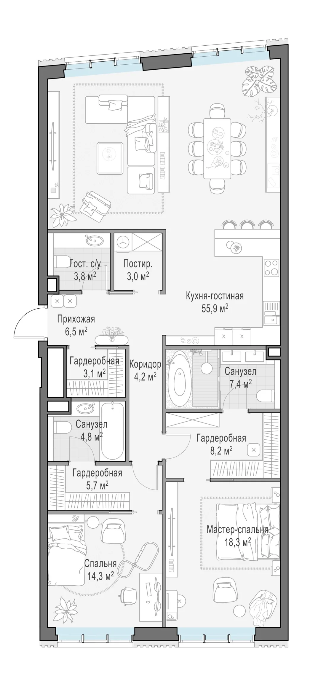 Планировка: Квартира 134 м² в «Тишинский бульвар»