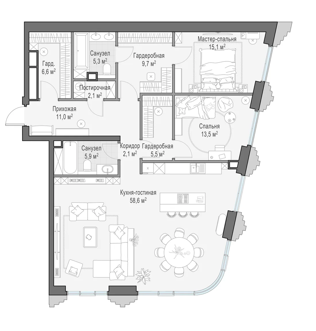 Планировка: Квартира 134 м² в «Тишинский бульвар»
