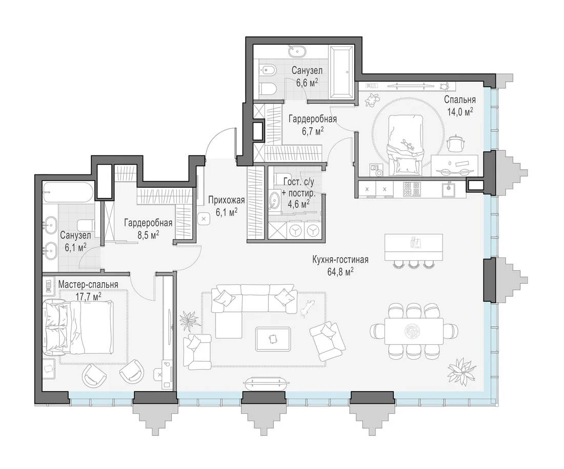 Планировка: Квартира 134 м² в «Тишинский бульвар»