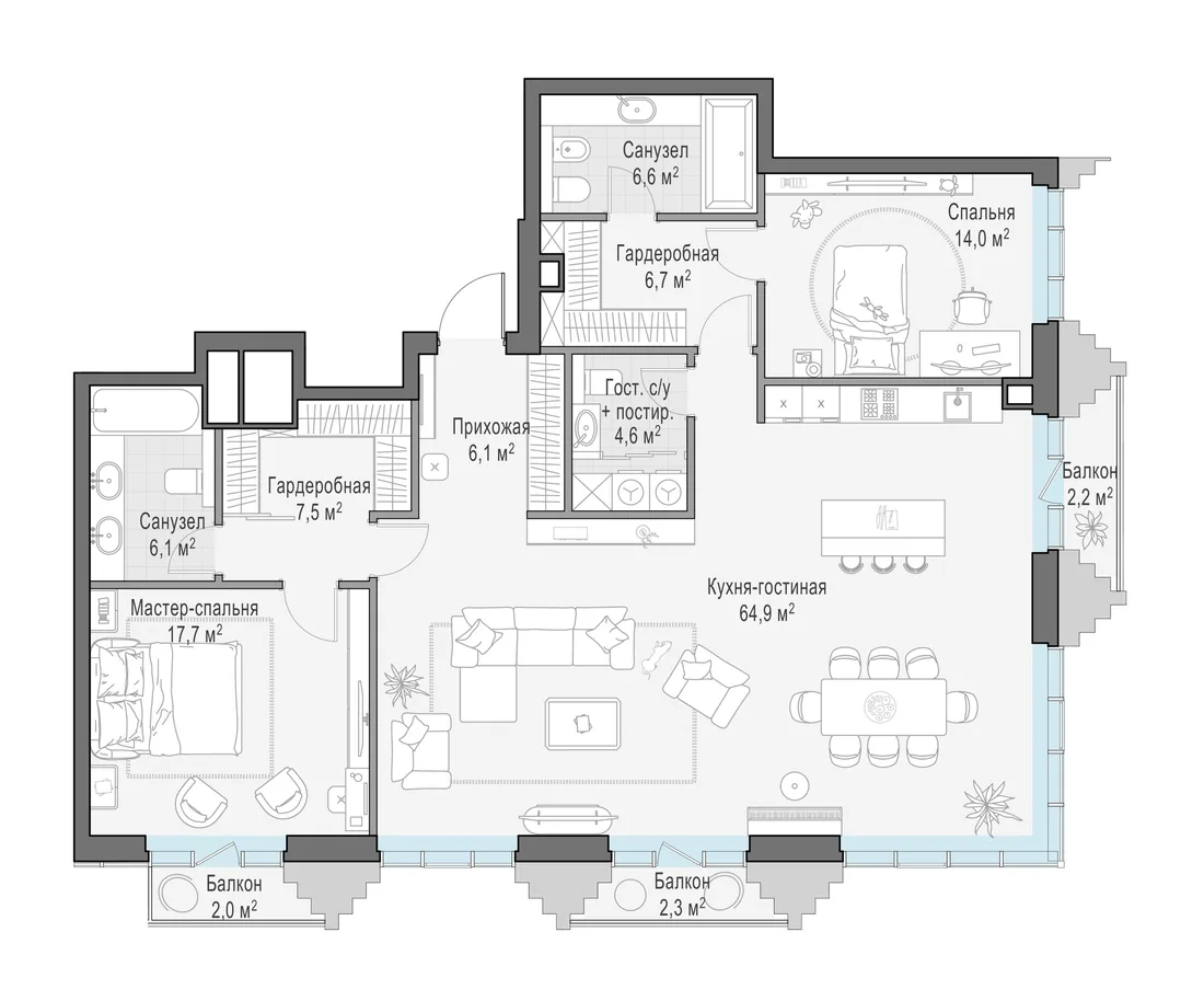 Планировка: Квартира 135 м² в «Тишинский бульвар»