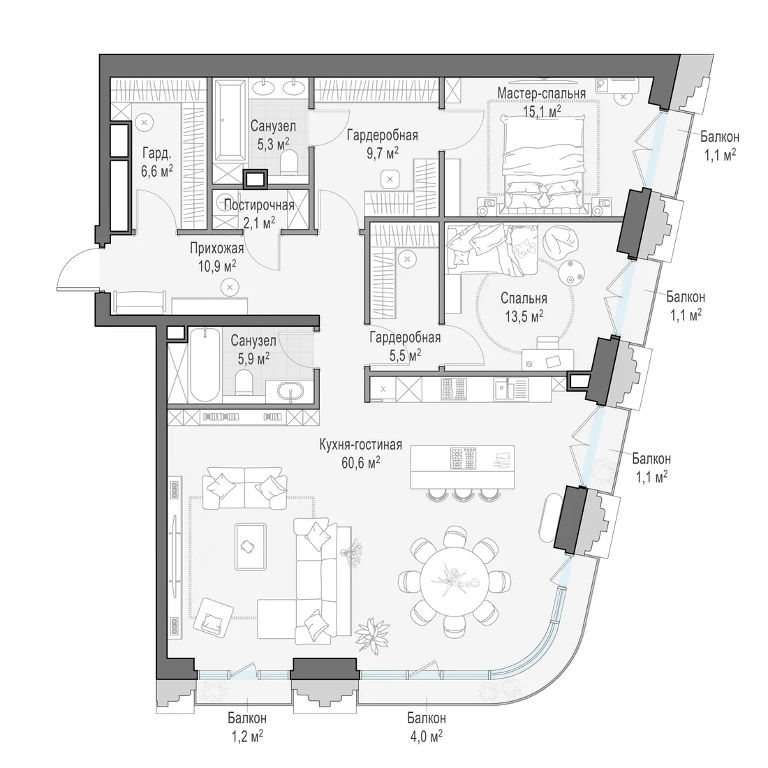 Планировка: Квартира 136 м² в «Тишинский бульвар»