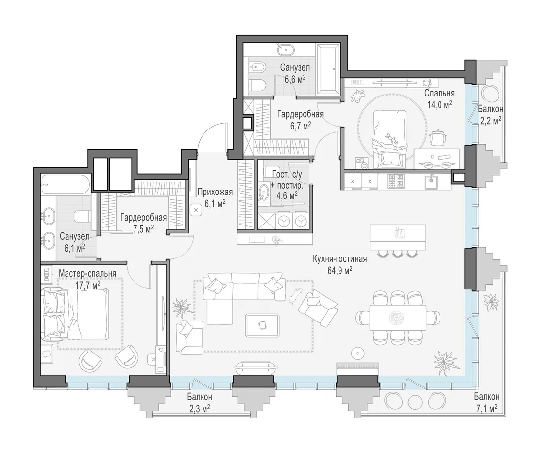 Планировка: Квартира 137 м² в «Тишинский бульвар»