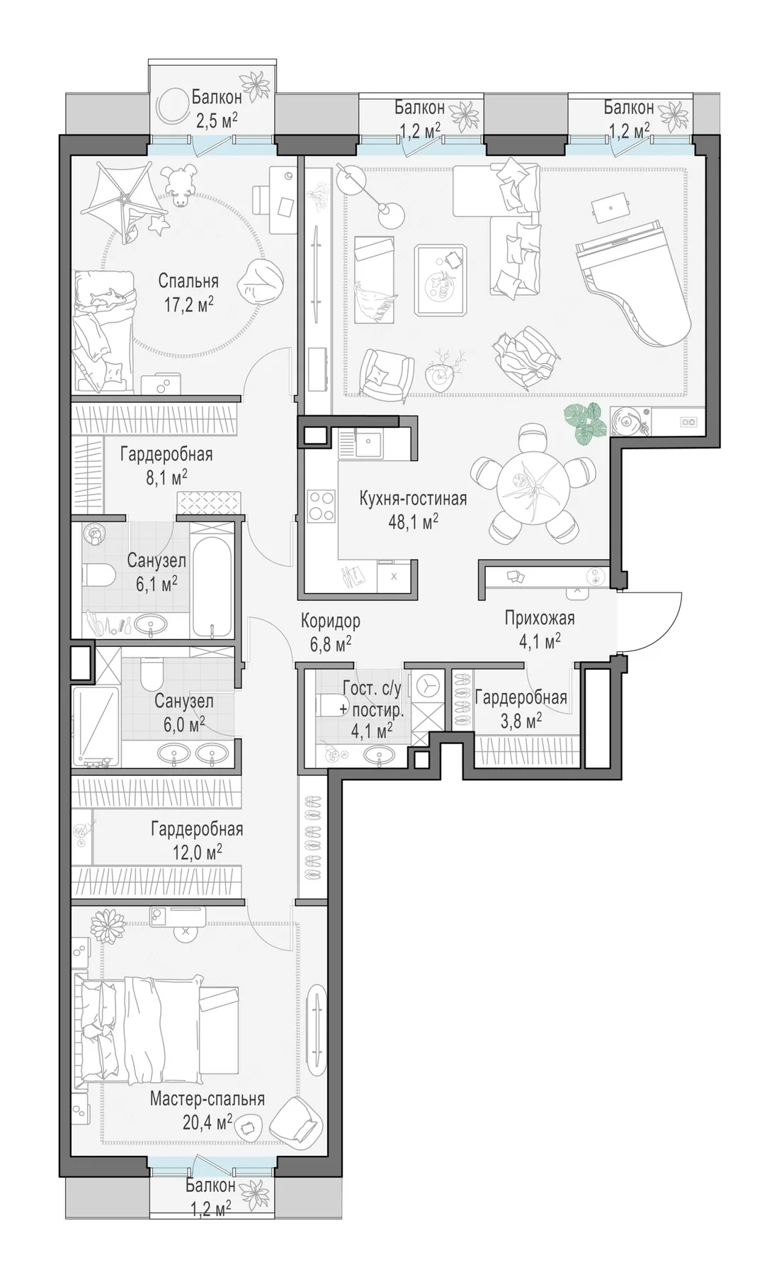 Планировка: Квартира 138 м² в «Тишинский бульвар»