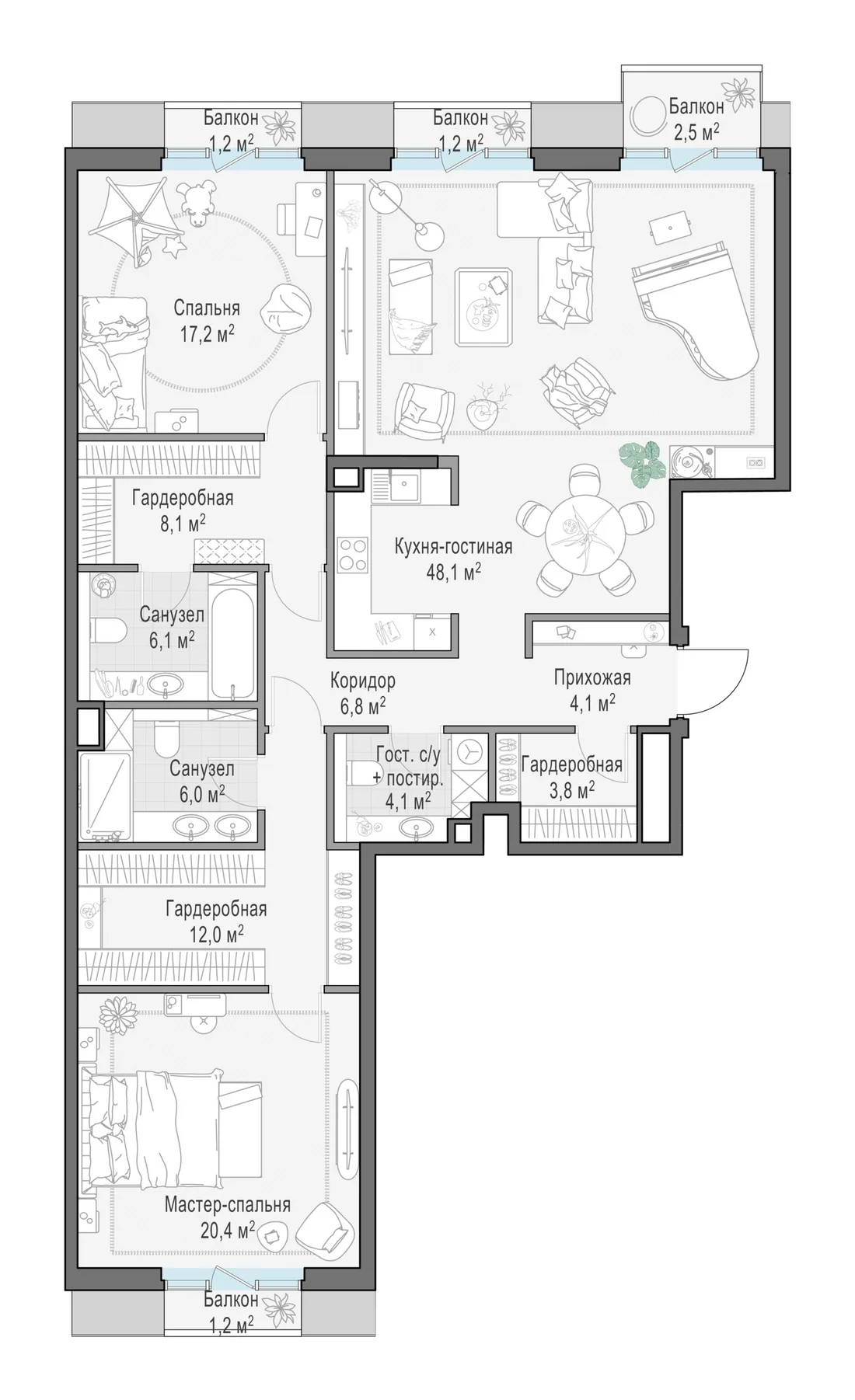 Планировка: Квартира 138 м² в «Тишинский бульвар»
