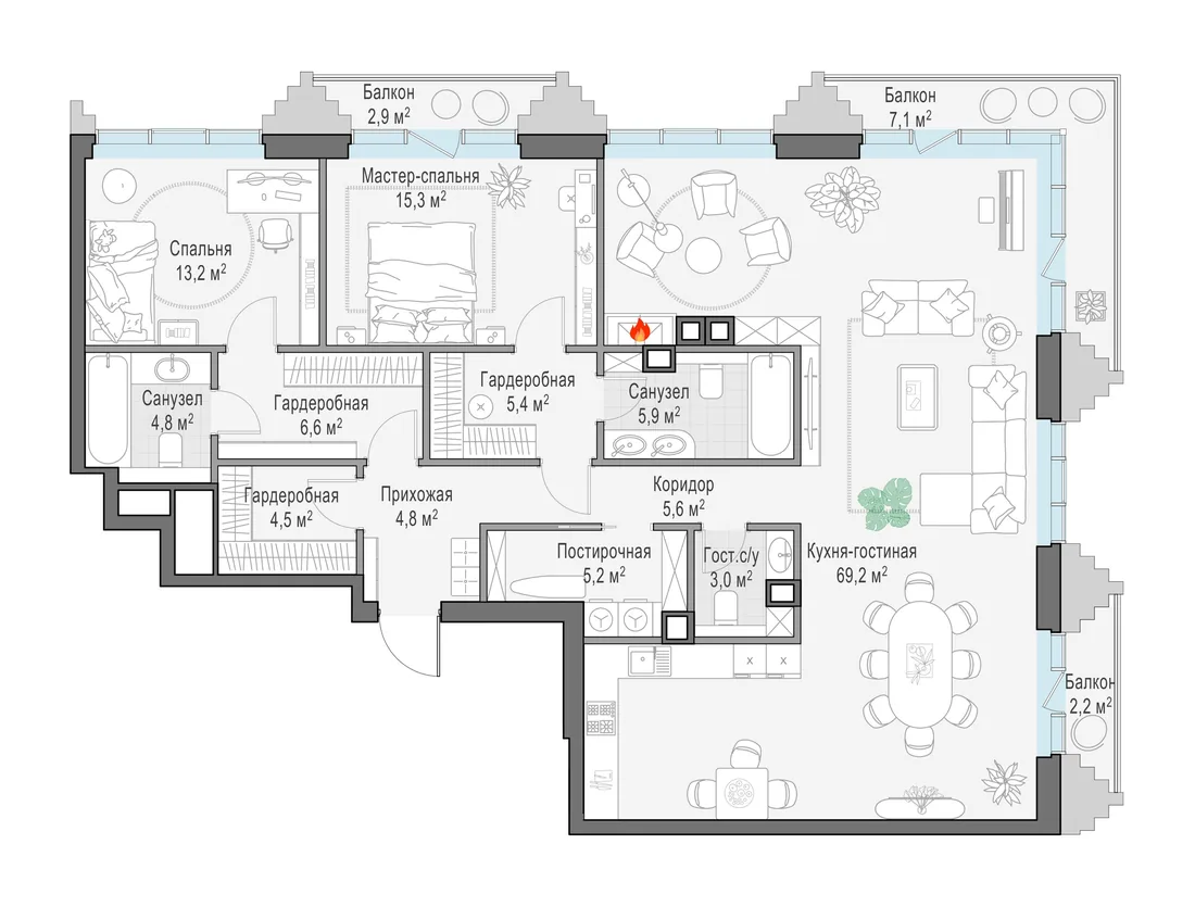 Планировка: Квартира 146 м² в «Тишинский бульвар»