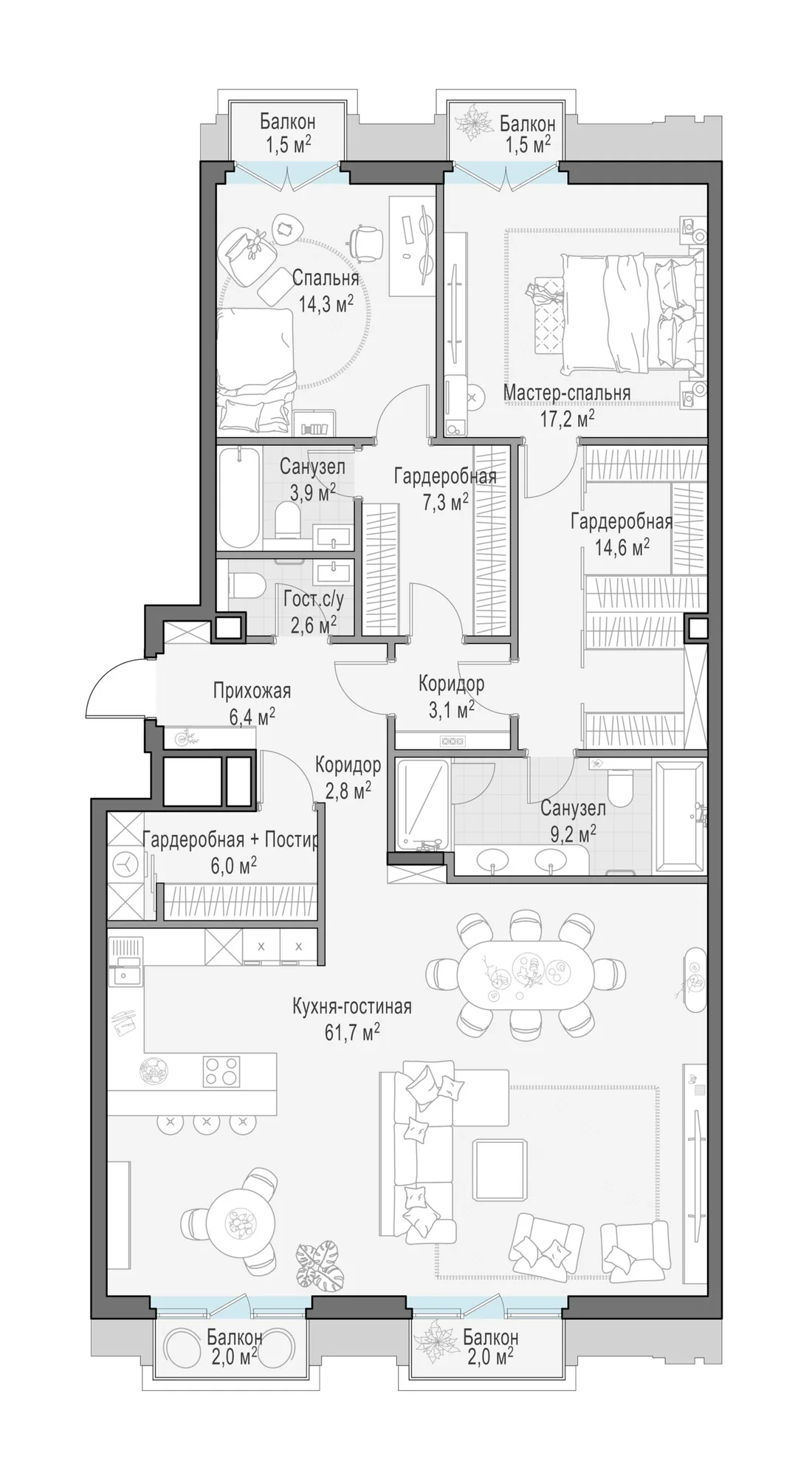 Планировка: Квартира 151 м² в «Тишинский бульвар»