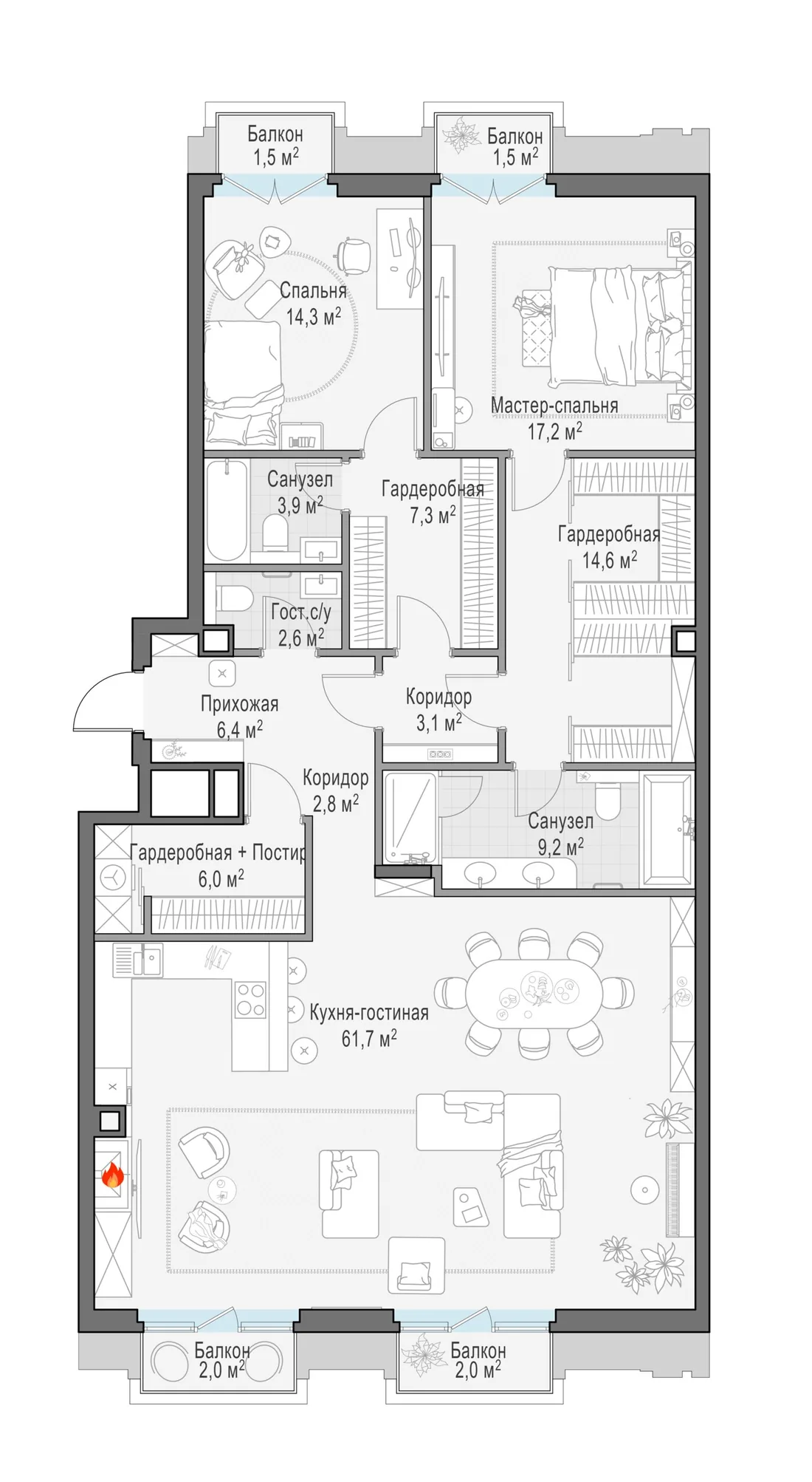 Планировка: Квартира 151 м² в «Тишинский бульвар»