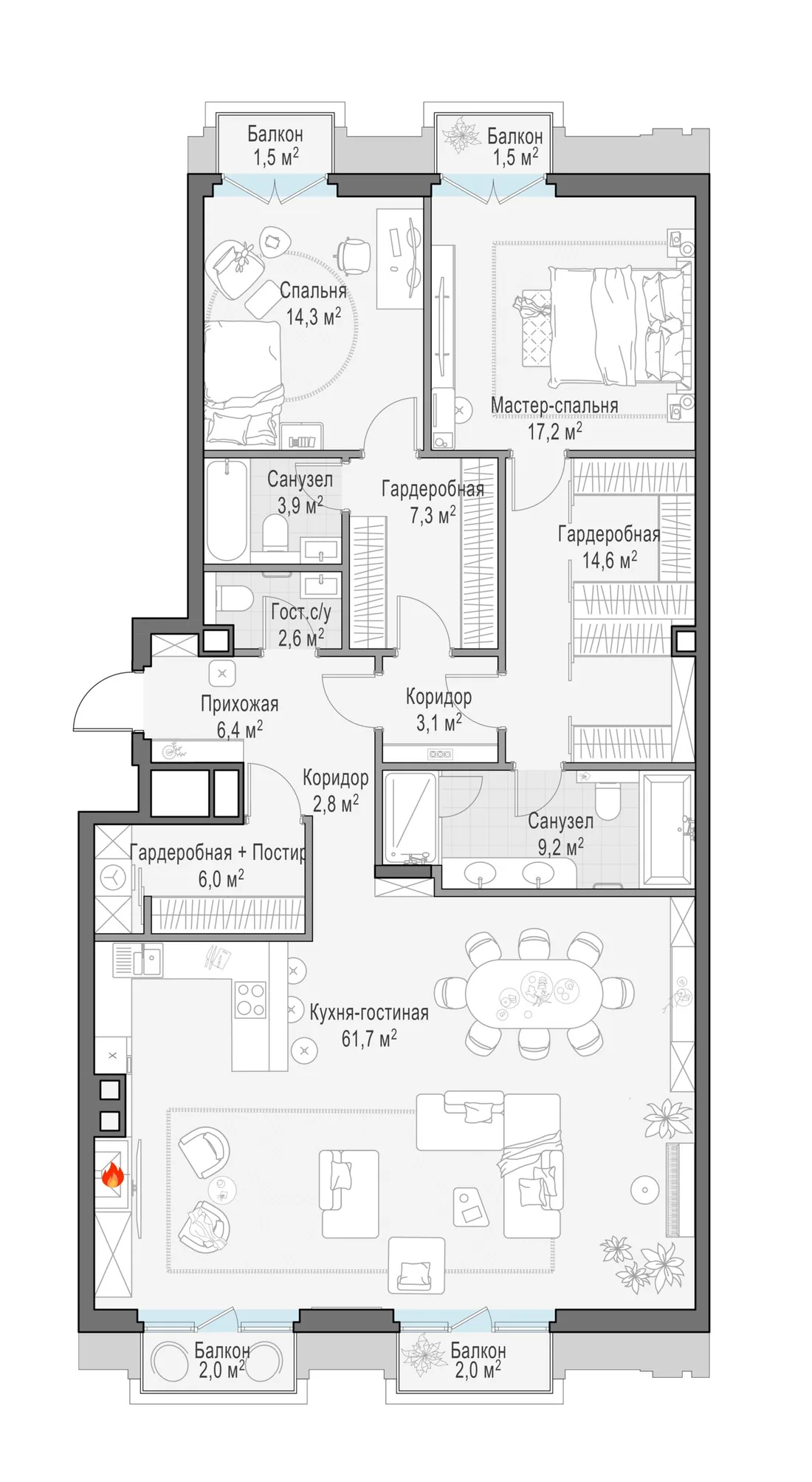 Планировка: Квартира 151 м² в «Тишинский бульвар»