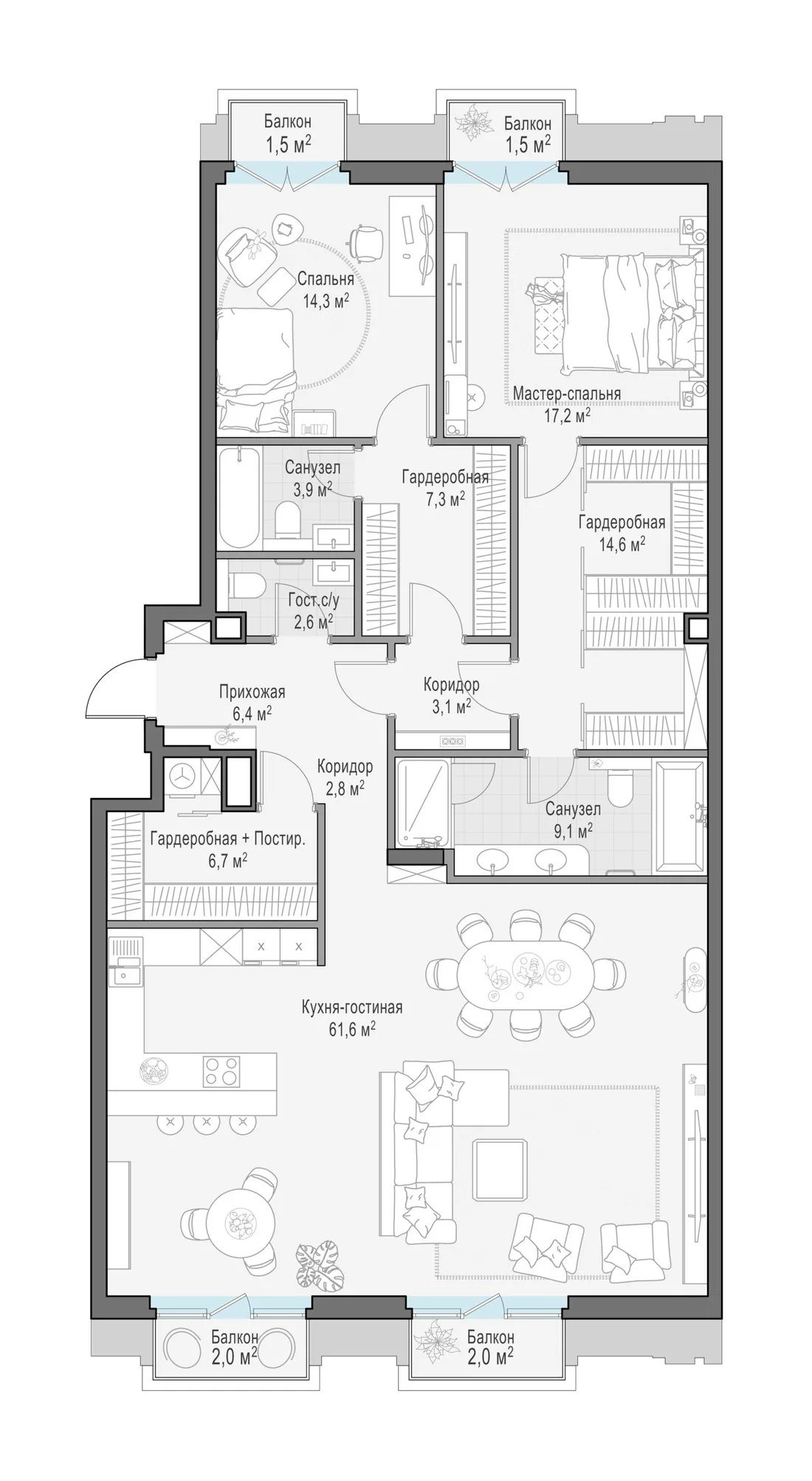 Планировка: Квартира 152 м² в «Тишинский бульвар»
