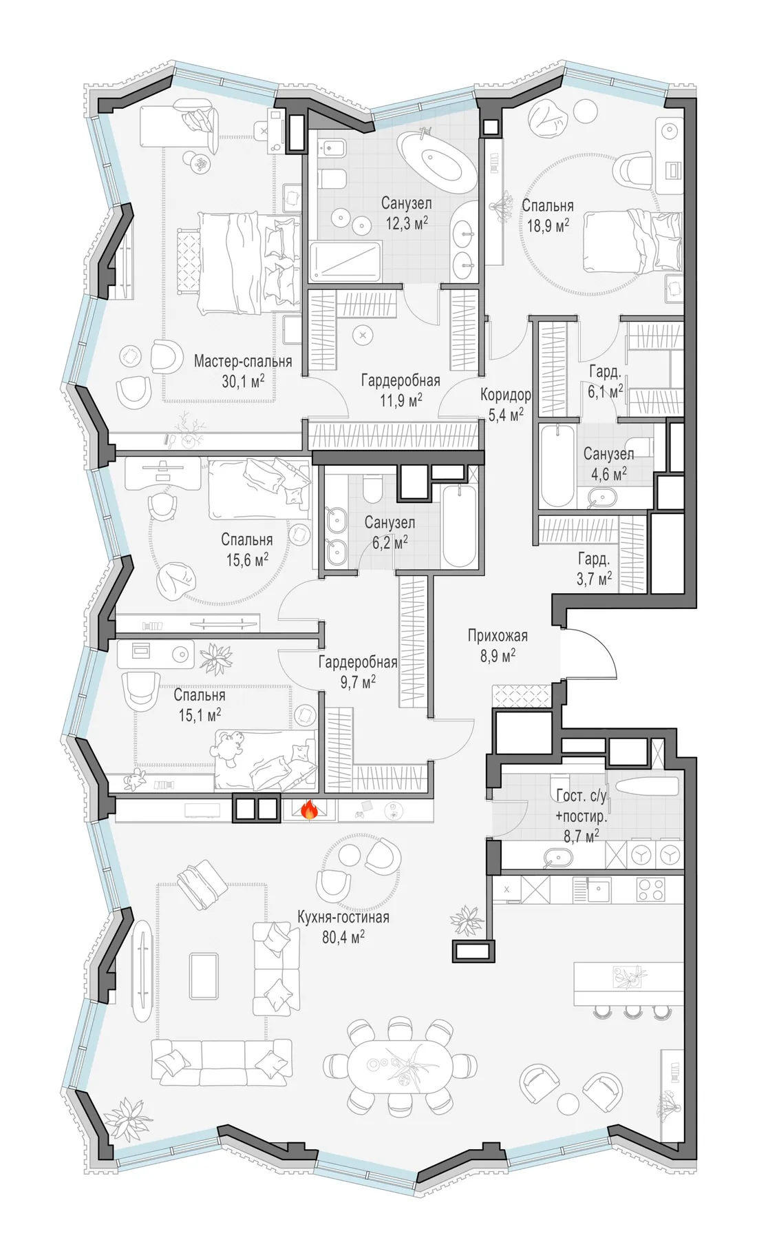 Планировка: Квартира 236 м² в «Тишинский бульвар»