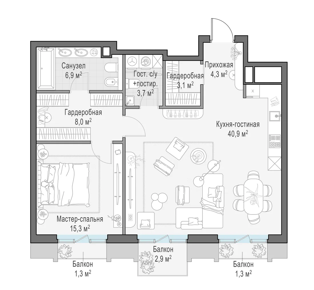 Планировка: Двухкомнатная квартира 85 м² в «Тишинский бульвар»
