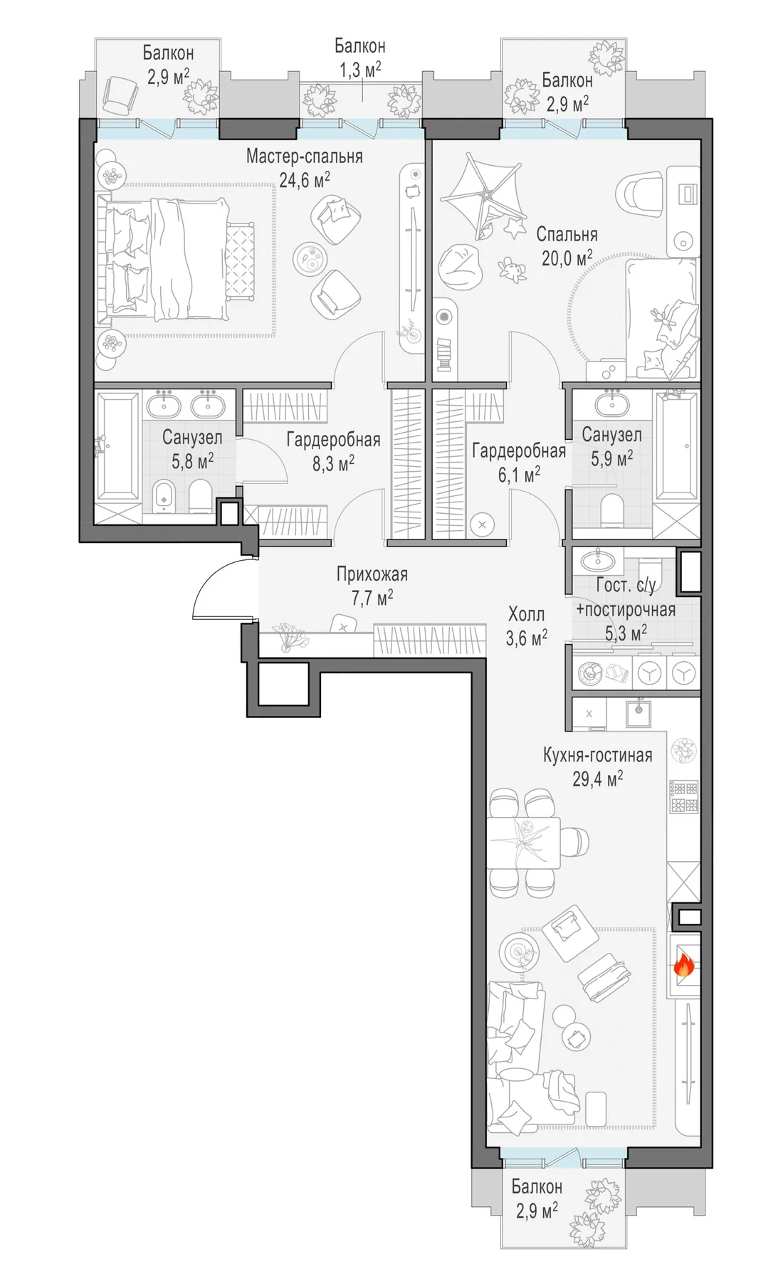 Планировка: Трёхкомнатная квартира 122 м² в «Тишинский бульвар»