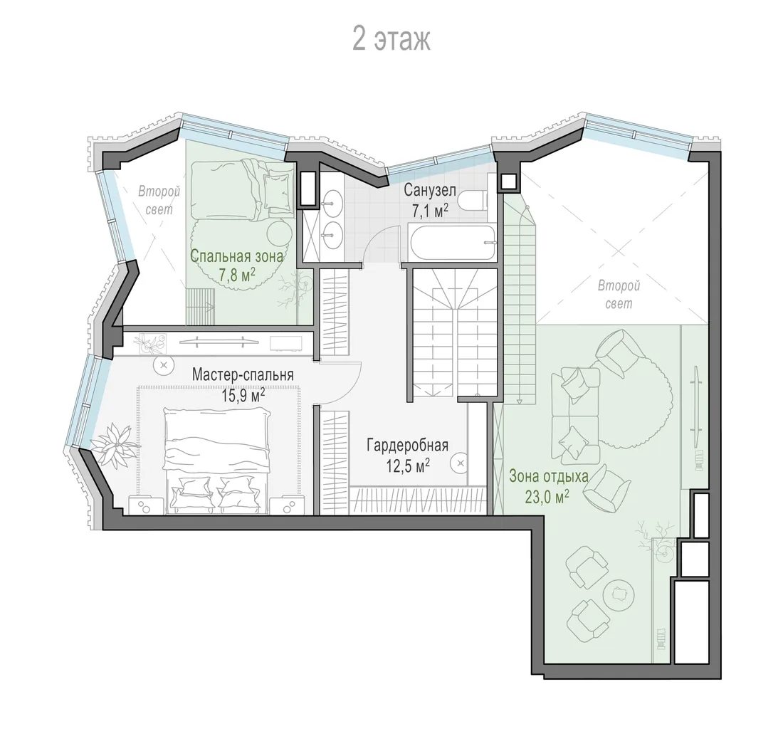 Планировка: Трёхкомнатная квартира 126 м² в «Тишинский бульвар»