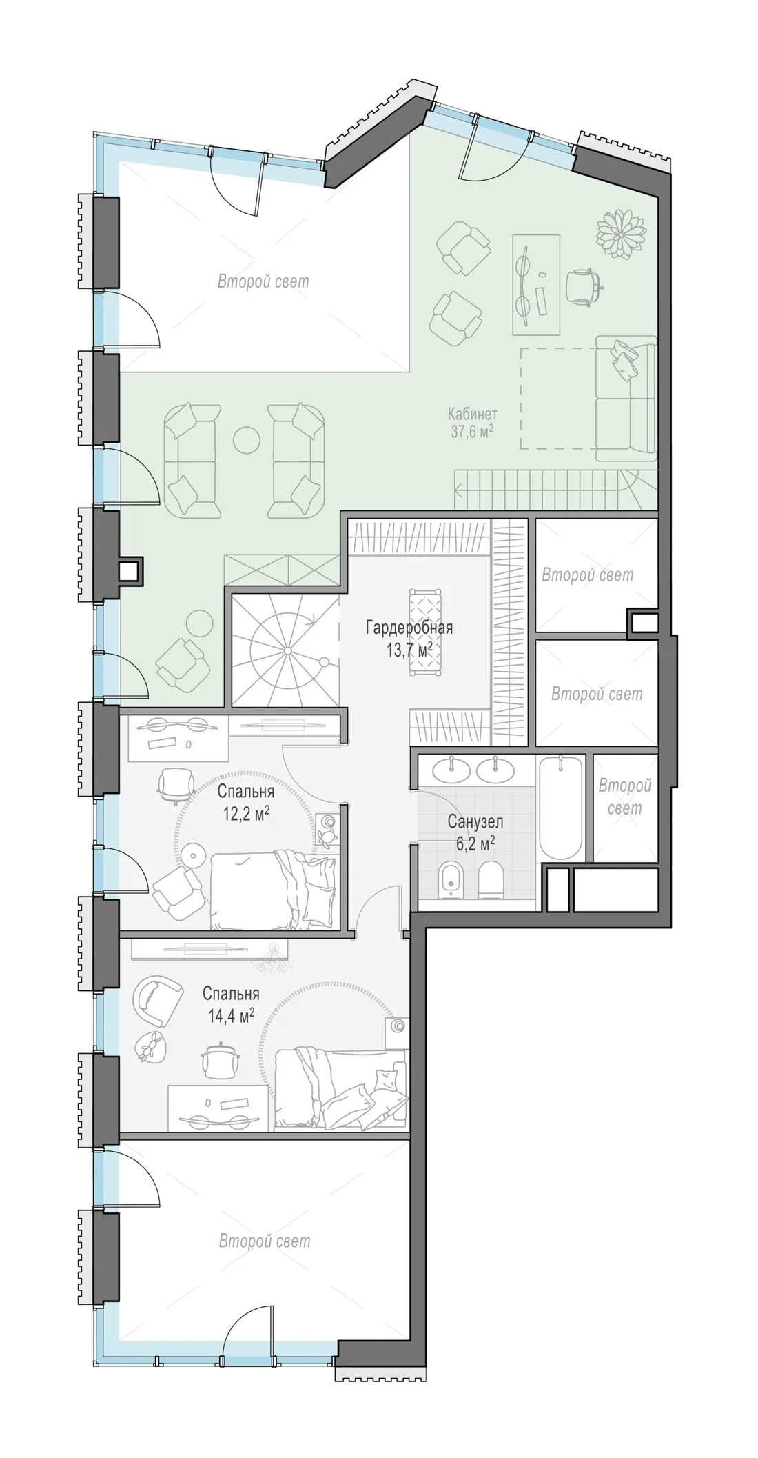 Планировка: Четырёхкомнатная квартира 178 м² в «Тишинский бульвар»