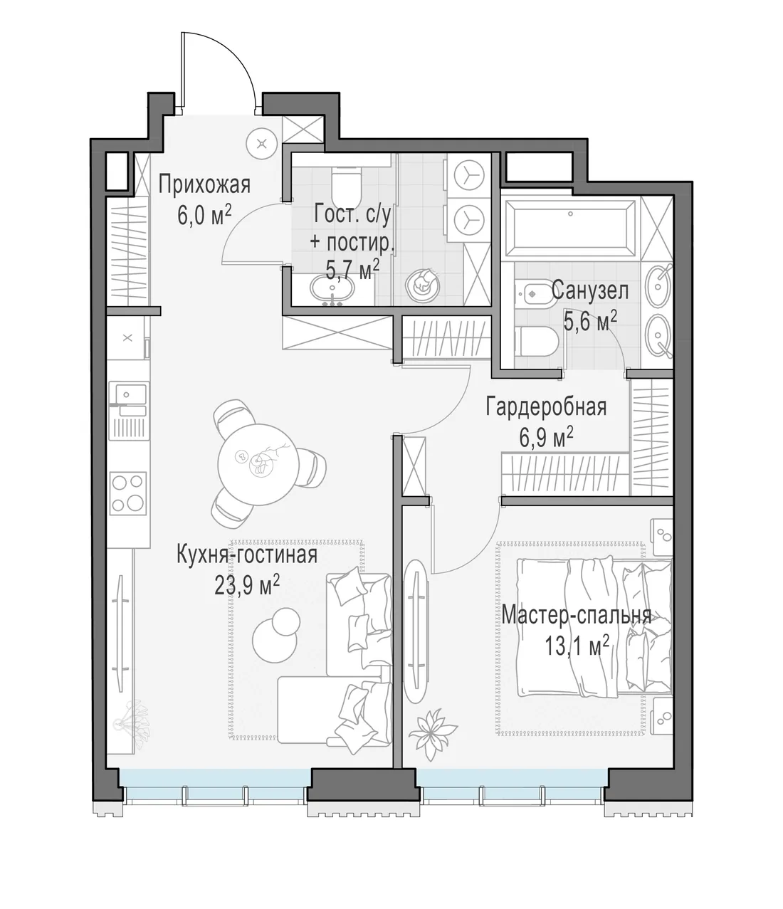 Планировка: Квартира 61 м² в «Тишинский бульвар»