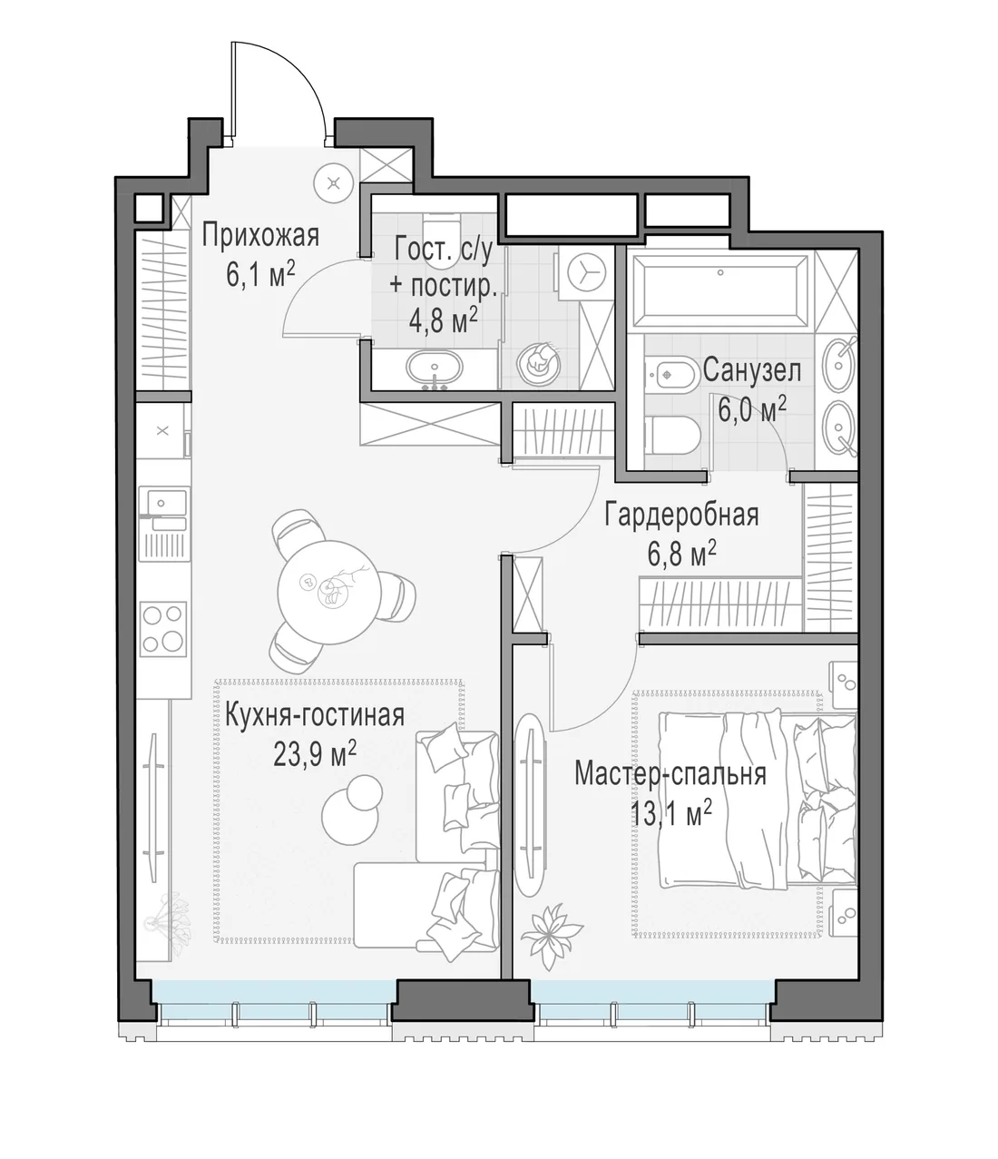 Планировка: Квартира 61 м² в «Тишинский бульвар»