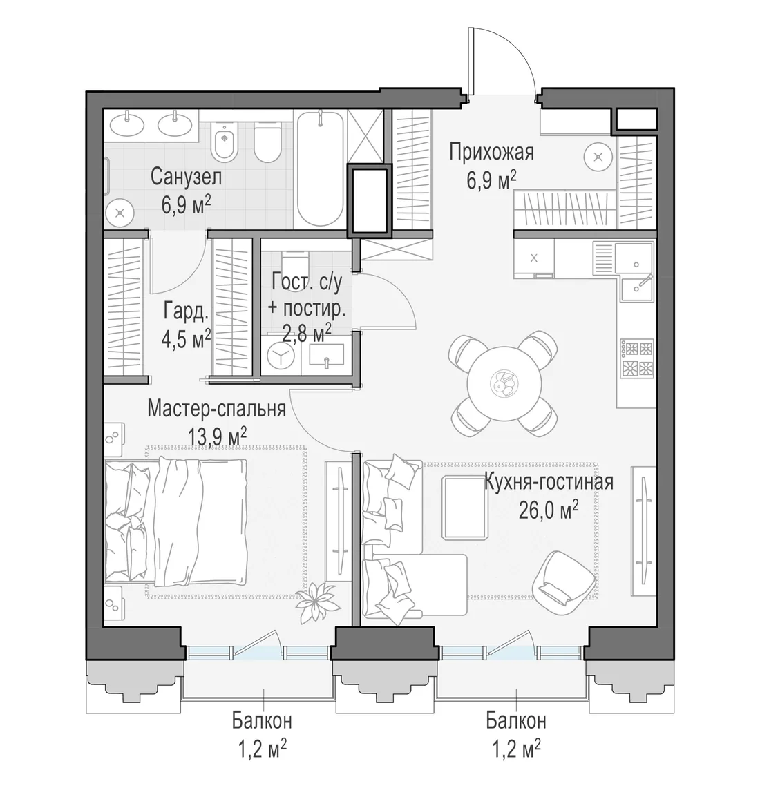 Планировка: Квартира 61 м² в «Тишинский бульвар»
