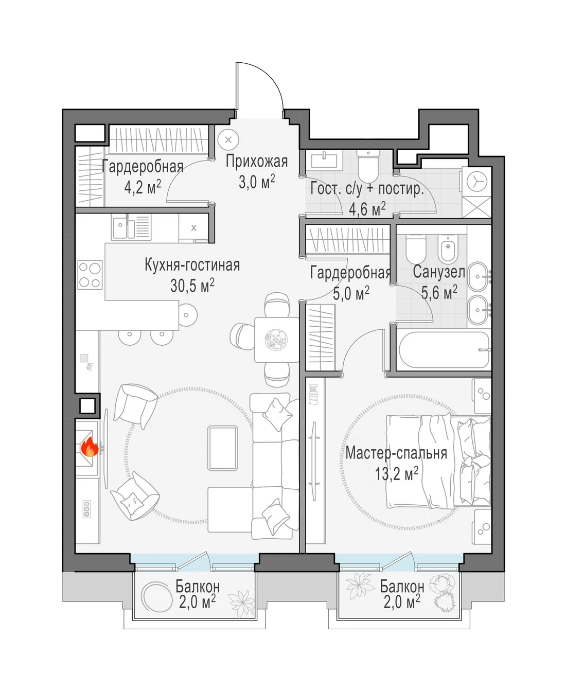 Планировка: Квартира 68 м² в «Тишинский бульвар»
