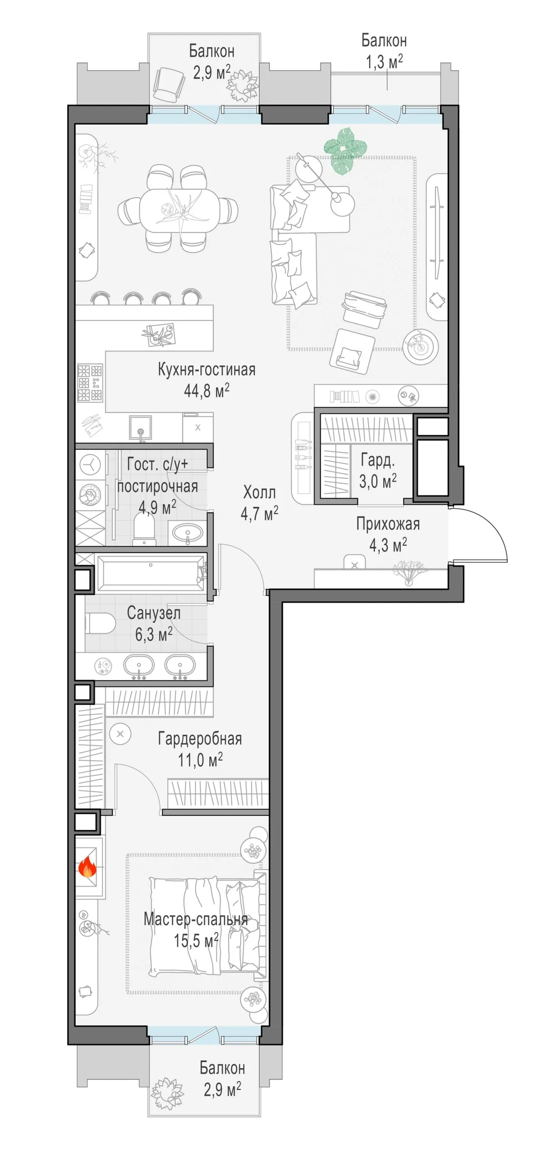 Планировка: Квартира 96 м² в «Тишинский бульвар»
