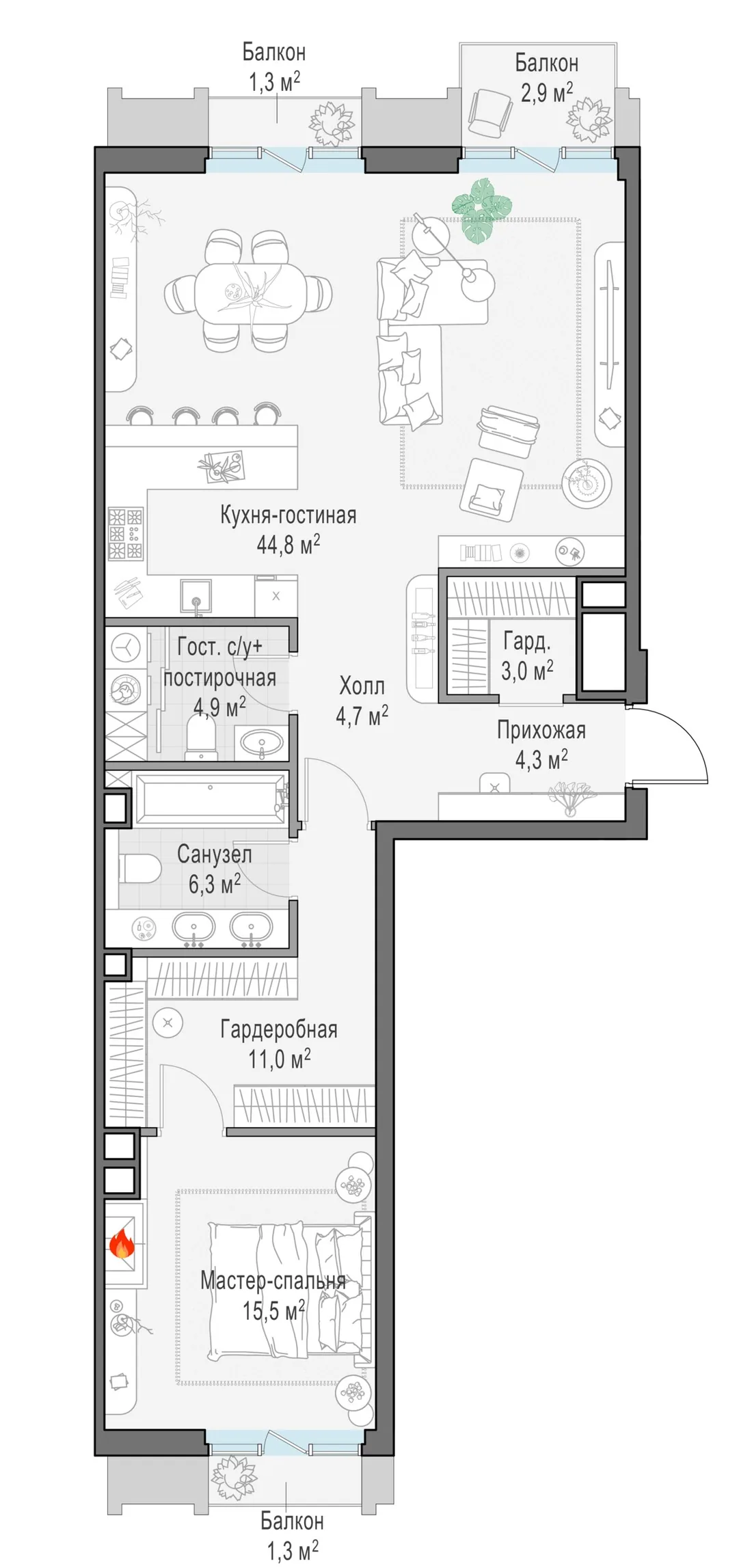 Планировка: Квартира 96 м² в «Тишинский бульвар»