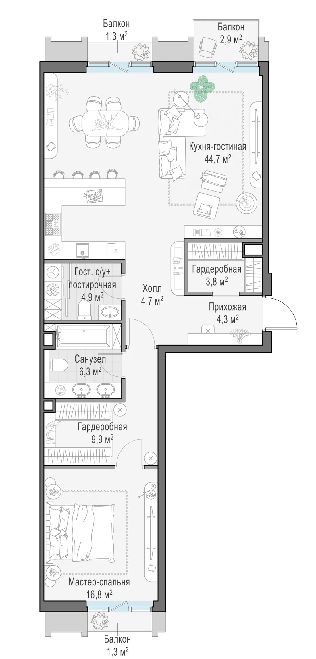 Планировка: Квартира 97 м² в «Тишинский бульвар»