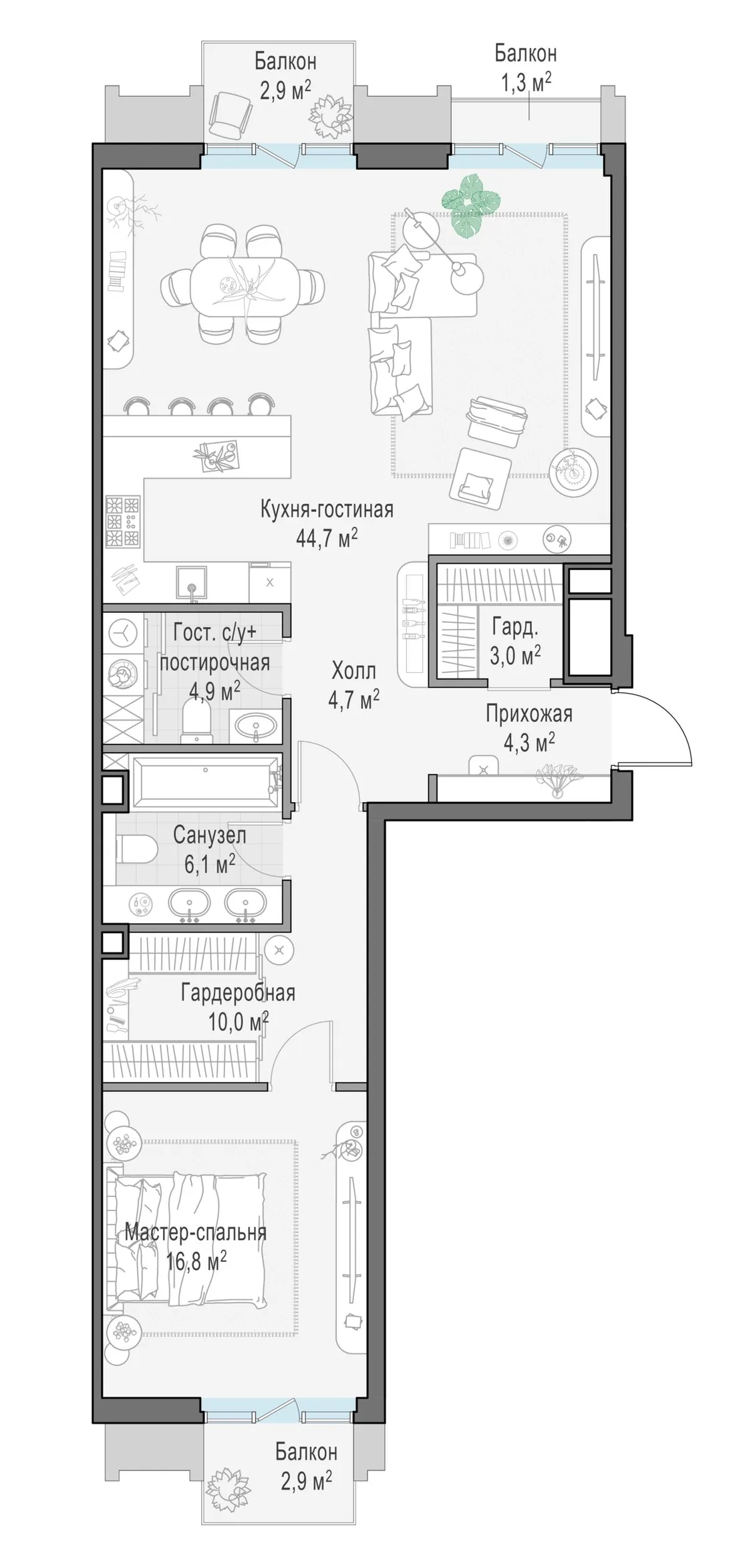 Планировка: Квартира 97 м² в «Тишинский бульвар»